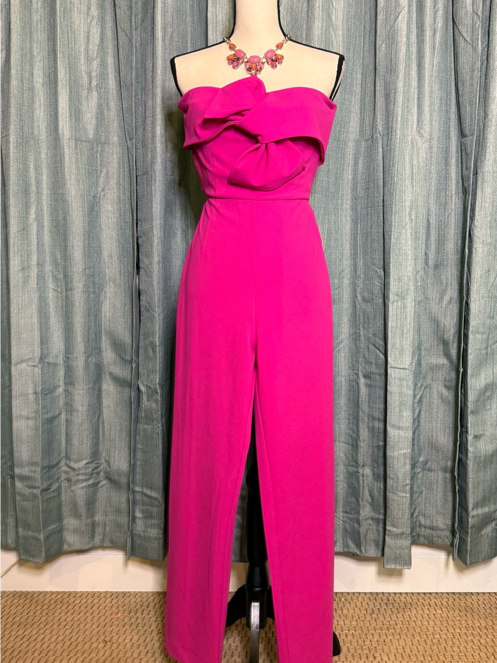 New York & Company Strapless Bright Pink Straight Leg Jumpsuit